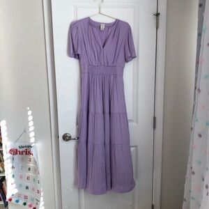 Joie Lavender Tiered Maxi Dress Size Small Smocked Waist Short Sleeve Flowing